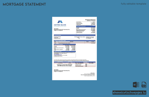 Myanmar Metro Bank Hypothekenabrechnung – Beispiel-Word- und PDF-Datei (Vorschau)